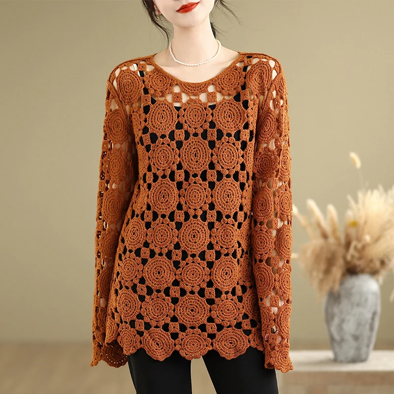 T-shirt lunga casual ampia Sve plus Size Protezione solare Design Sensation Scava fuori il gancio Fiore Estate Nuovo Sle Top da donna
