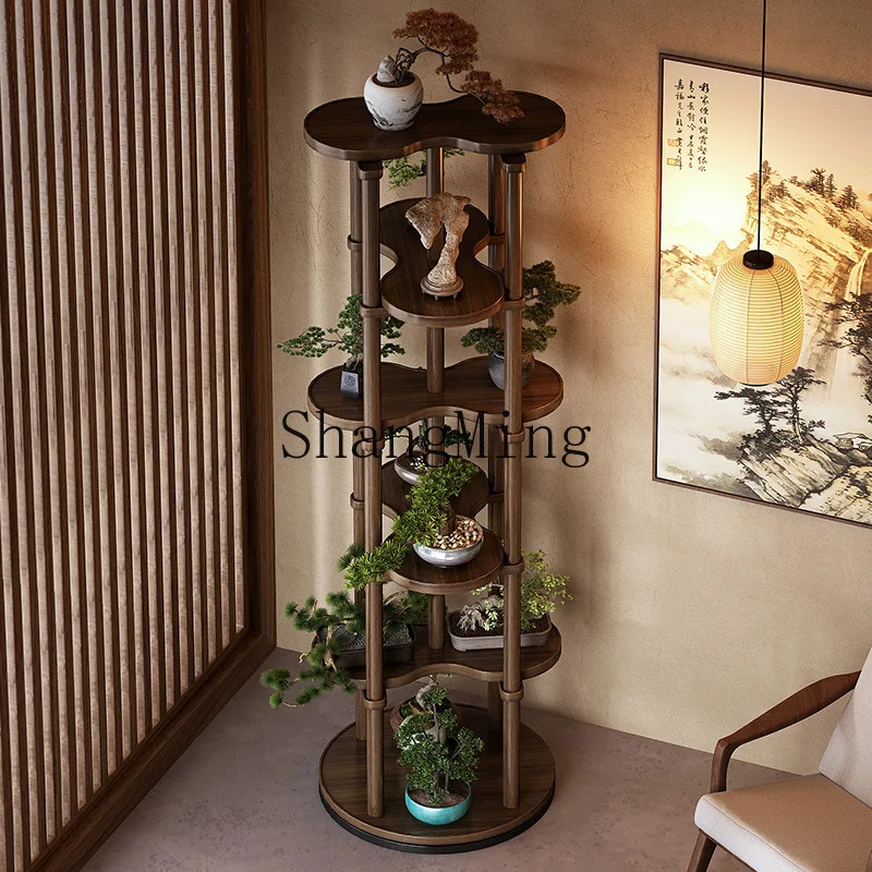 ZYY living room floor-to-ceiling multi-layer shelf Solid wood Chinese style does not take up space Small flower pot display rack