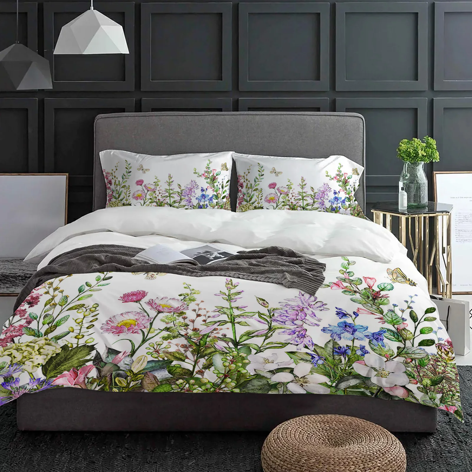 

Vintage Watercolor Flower Herb Plant Duvet Cover With Pillow Case Custom 3pcs Bedding Set Quilt Cover Double Bed Home Textile