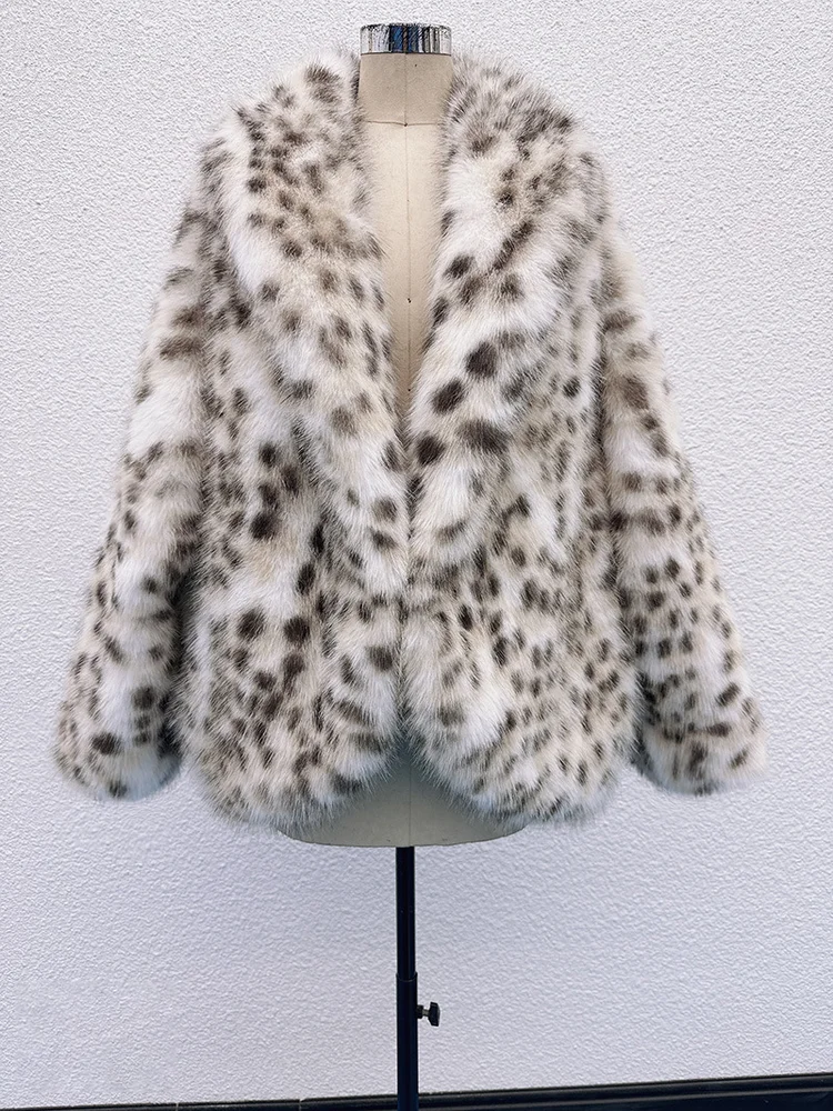 French Retro Exquisite Elegant Fashion Leopard Print Faux Fur Outerwear Winter Women Loose Lapel Smooth Soft Socialite Outerwear