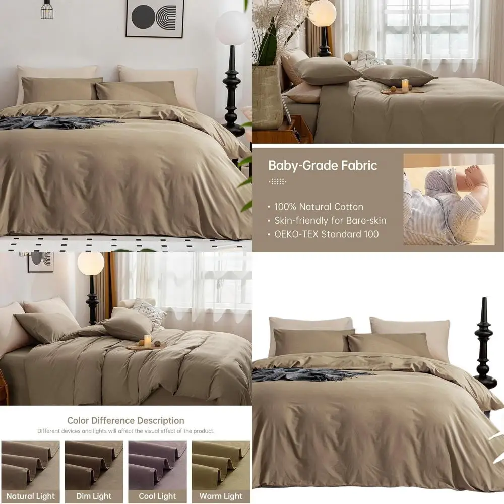 

Twin Size Khaki Cotton Linen Duvet Cover Set - 100% Washed Cotton, Soft Textured Comforter Cover with Zipper, 2-Piece Breathable