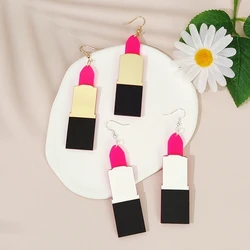 KUGUYS Lipstick Drop Dangle Earring for Women Jewelry Acrylic Hyperbole Long Pink Mirror Gold Color Fashion Dancer Accessories