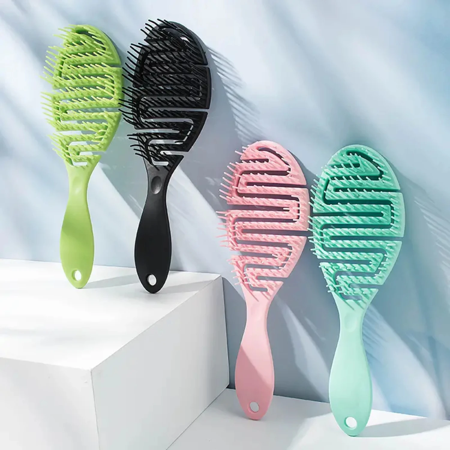 Fluffy Curved Massage Comb with Ribs for Curling and Styling, Professional Hair Care Tool to Add Volume and Texture Tooth powder