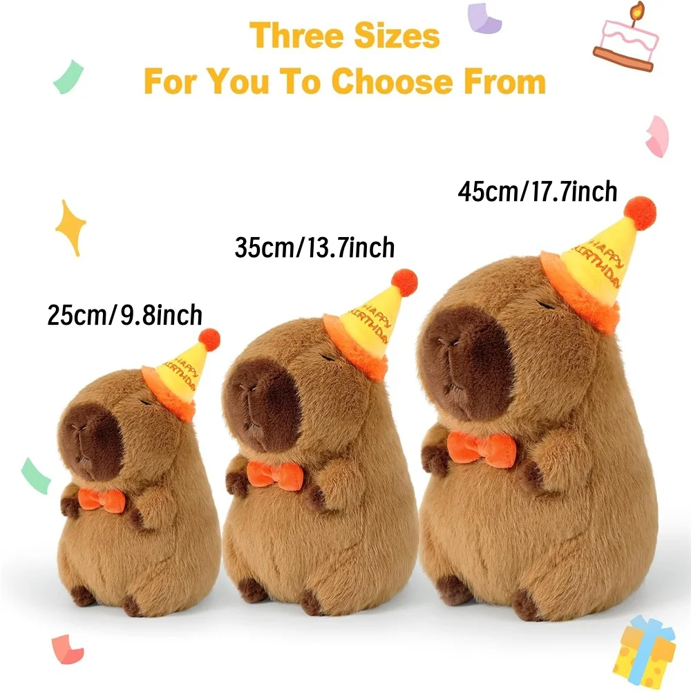 Lindo Feliz cumpleaños Capybara felpa suave Capybara Animal relleno juguete de peluche suave Kawaii regalos de cumpleaños decoración de fiesta para niños
