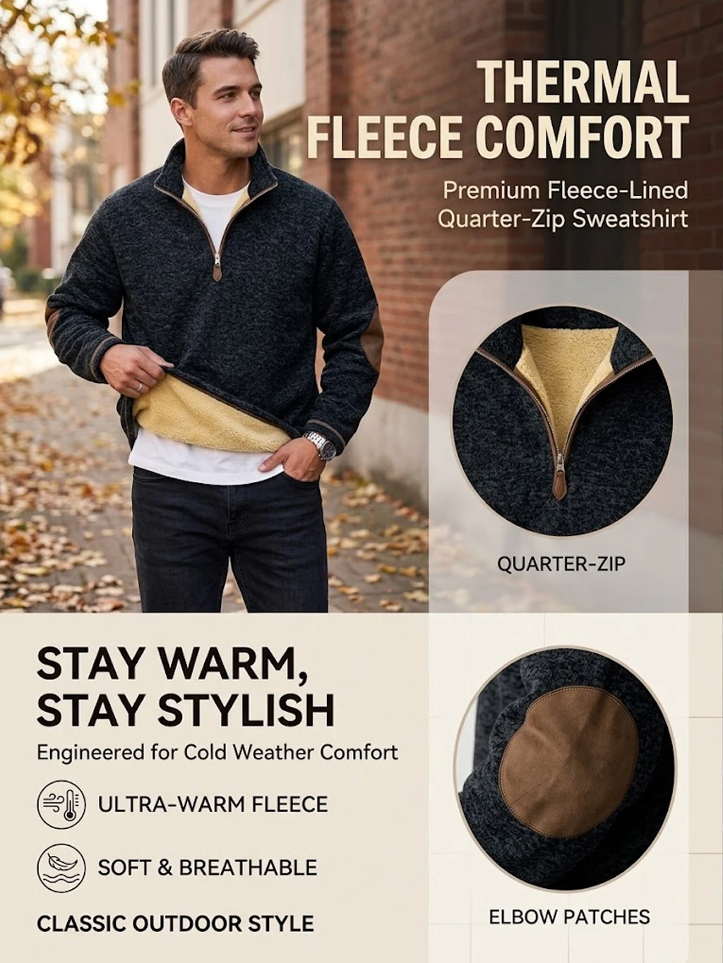 Neue Herren Winter Pullover Sweatshirts Fleece Reißverschluss Sweatjacken Lässiger Stehkragen Warme Thermo-Oberbekleidung Schwere Jacke Mantel – Detail 1