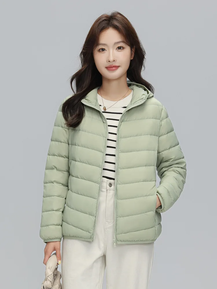 Lightweight Packable Hooded Down Jacket Women Autumn Winter 90% Down Fill Base Layer Jacket Female Solid Color Casual Down Coats