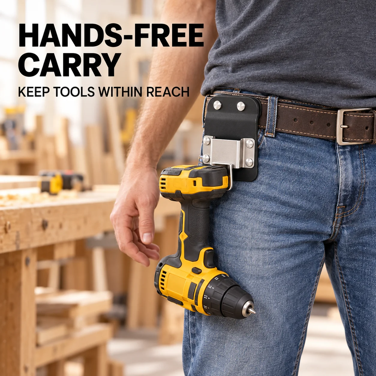 Clip-On Tool Belt Drill Holder, Portable Hook Holster for Cordless Drill Nailer Tape Measure, Worker DIY Repair
