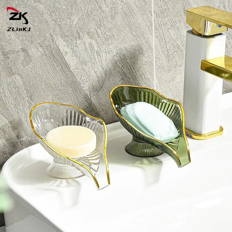 Leaf Shape Drain Plate Tray Creative Soap Holder Soap Box Bathroom Gadgets Non-slip Laundry Soap Dish Storage Soap Case 