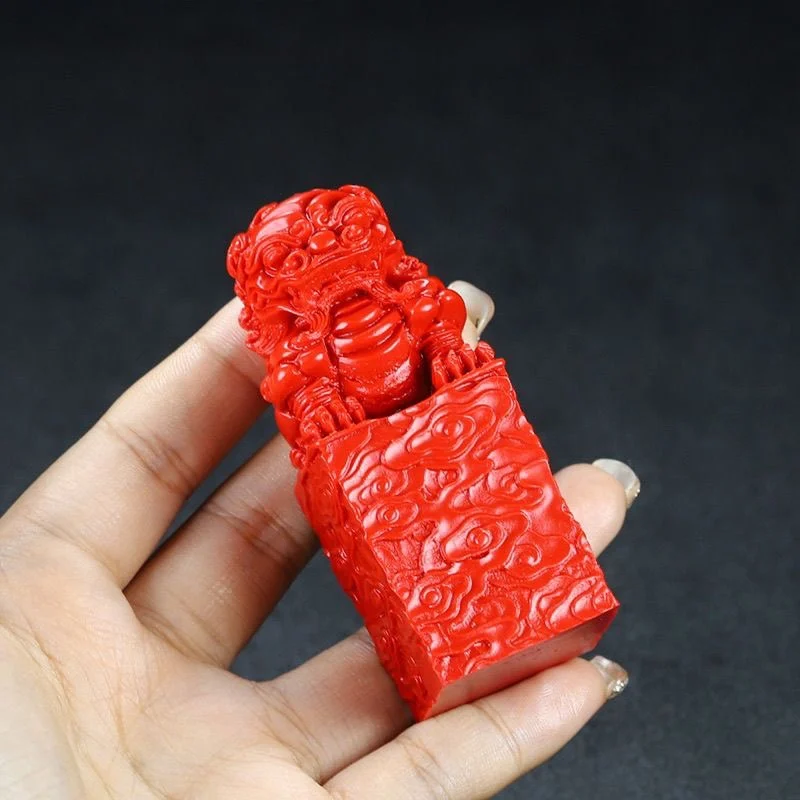 

Natural raw ore cinnabar red sand Zijin sand lion seal lucky Nafu car living room desktop