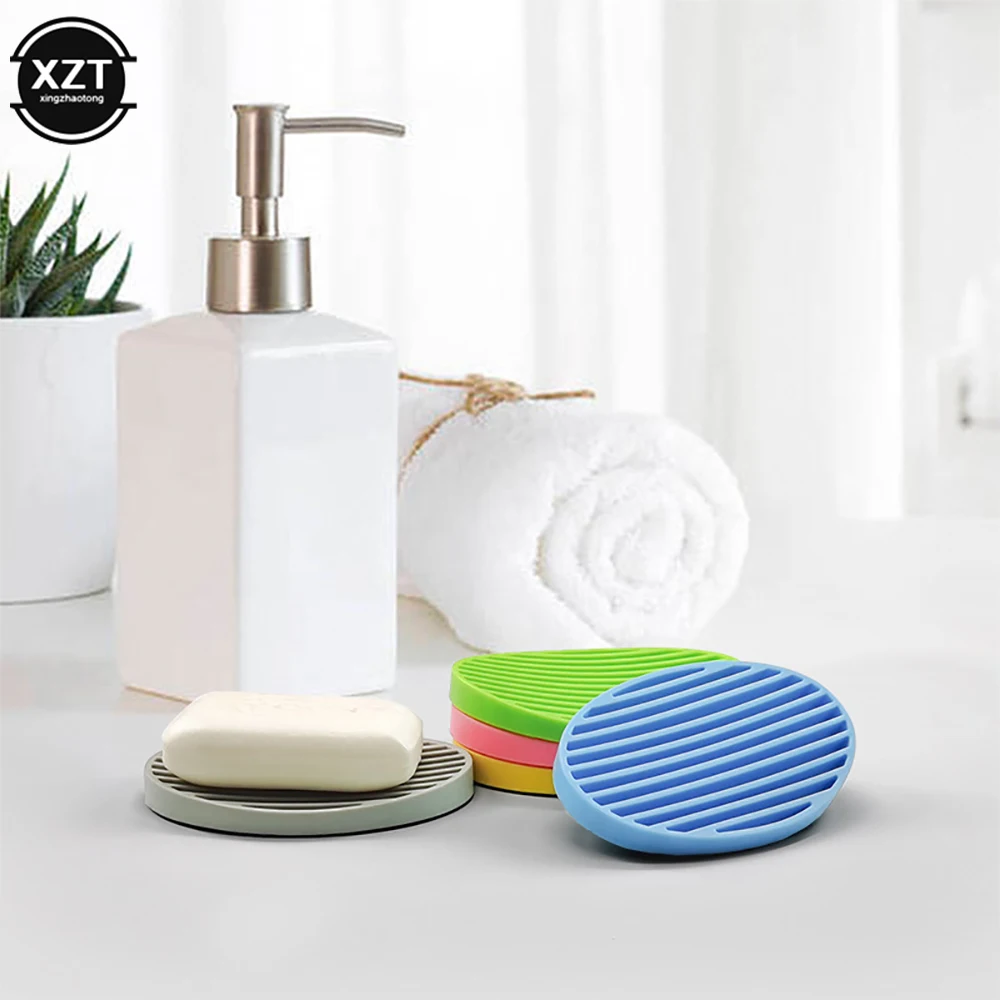 Soap Dishes Silicone Flexible Soap Dishes Holder Bathroom Soap Box Plate Tray Shower Sponge Shelf Drain Non-slip Bath Storage