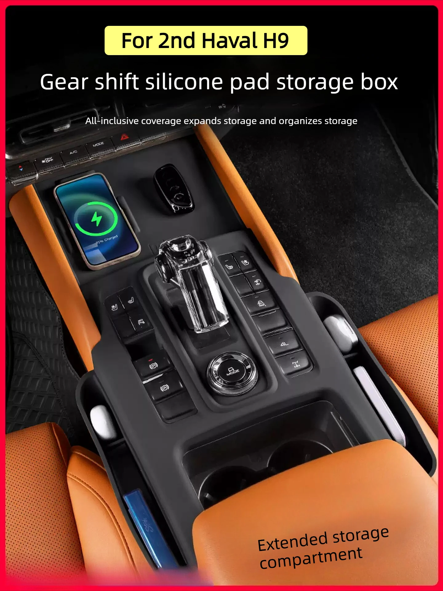 Silicone Pad for Central Control Panel for 2nd Haval H9 2024 All Inclusive Gear Shift Pad with Storage Box Modification Parts
