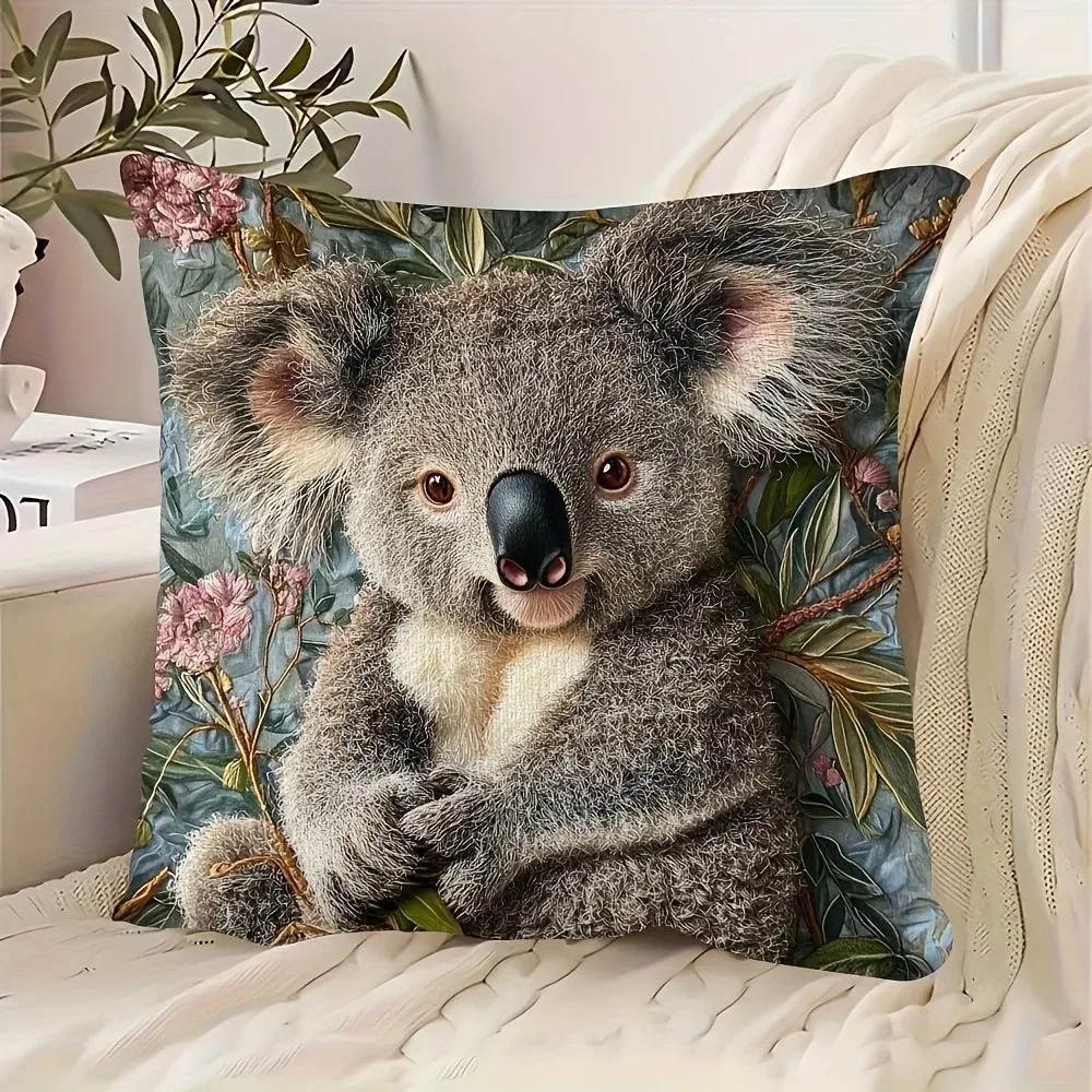 Cute Koala Bear Cushion Cover 2D Flat Printed Peach Skin Australian Animal Throw Pillow Case For Sofa Living Room Decor
