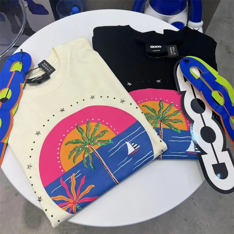 

2025 New Arrival Goodbrand Oversized T Shirt Men Women Coconut Tree Hot Stamping Pure Cotton GOODBRAND Black Top Tee
