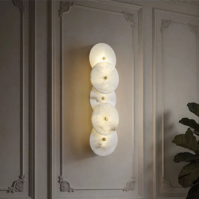 Alabaster Natural Stone Circle LED Wall Pendant Light Restaurant Bedsides Corridor Wall Chandelier Home Decor Indoor Sconce Lamp