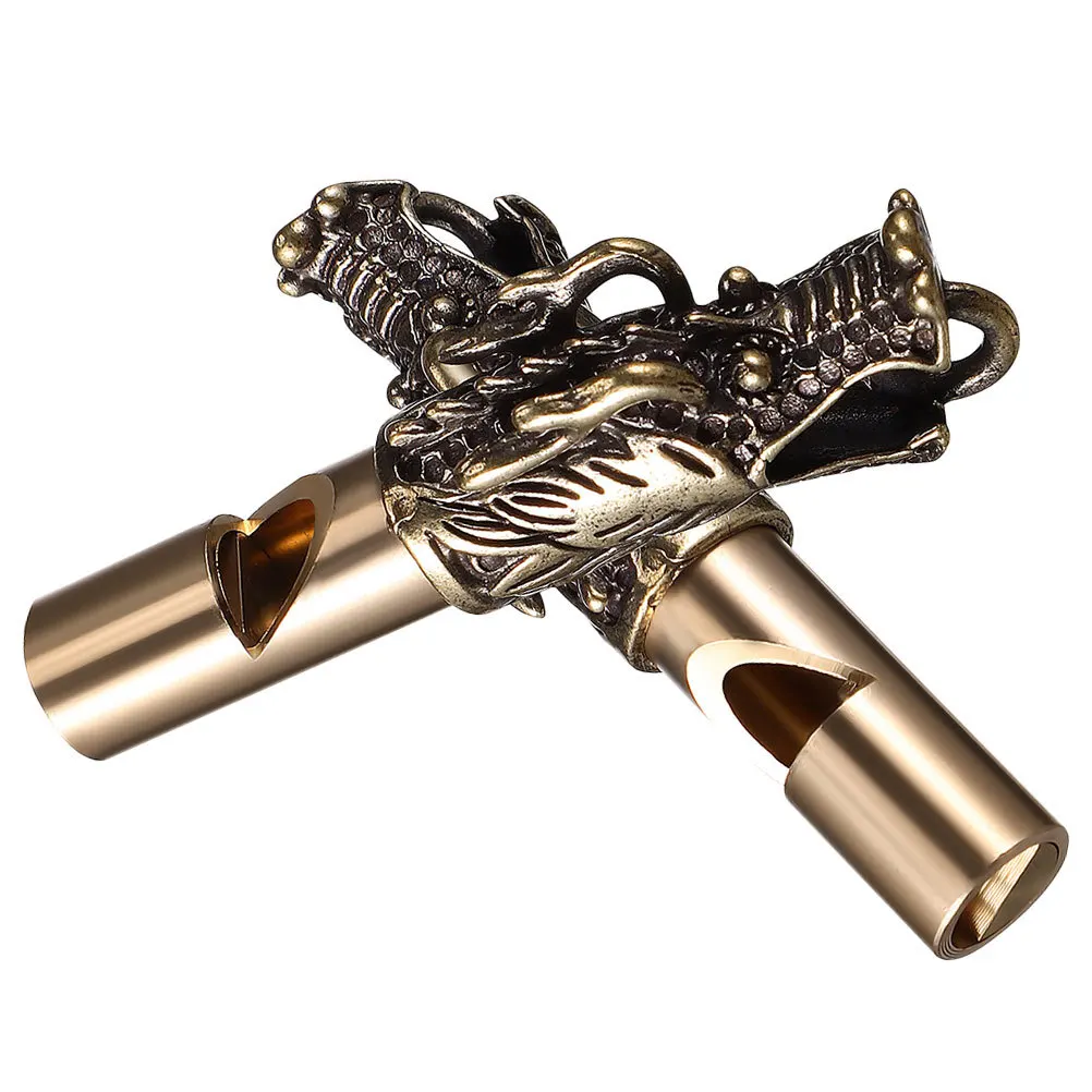 2 قطعة خمر النحاس رأس التنين صافرة المفاتيح المحمولة الطوارئ بقاء في الهواء الطلق التخييم التنزه صافرة في الهواء الطلق ملحق