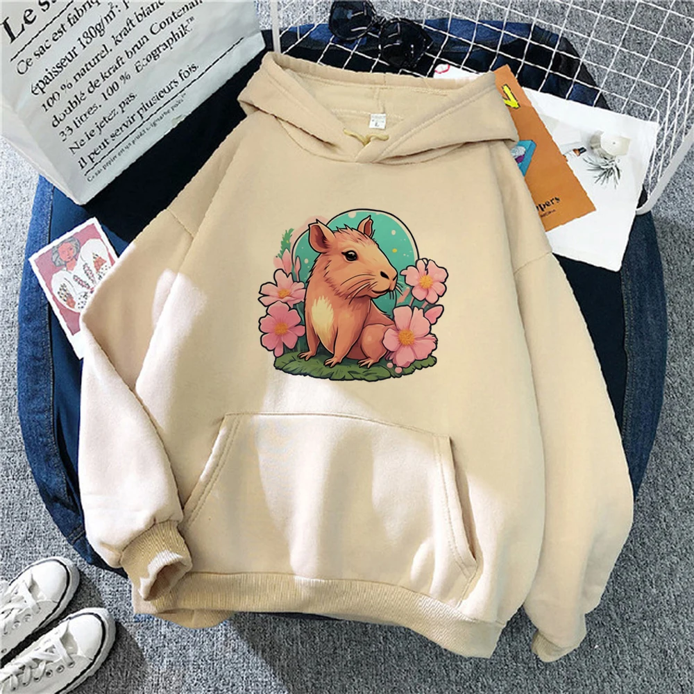 Capybara hoodies ผู้หญิงแขนยาวเหงื่อ Y2K อะนิเมะเสื้อกันหนาวหญิงแขนยาวดึงด้านบน