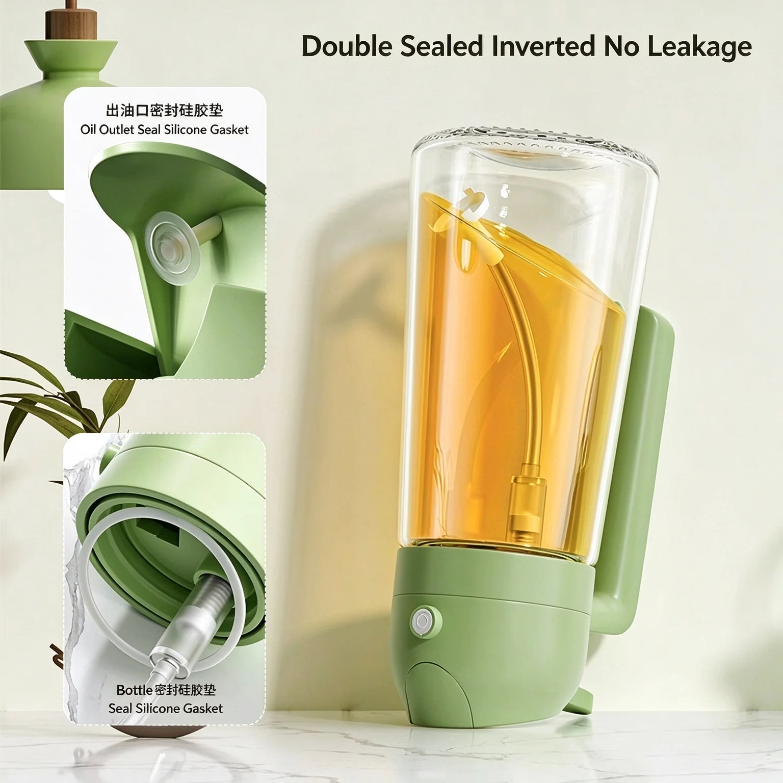 2 In 1 Spray And Pour Glass Oil Bottle 470ml Large Capacity Press Type Oil Sprayer Leakproof Dual Seal Fine Mist Atomization