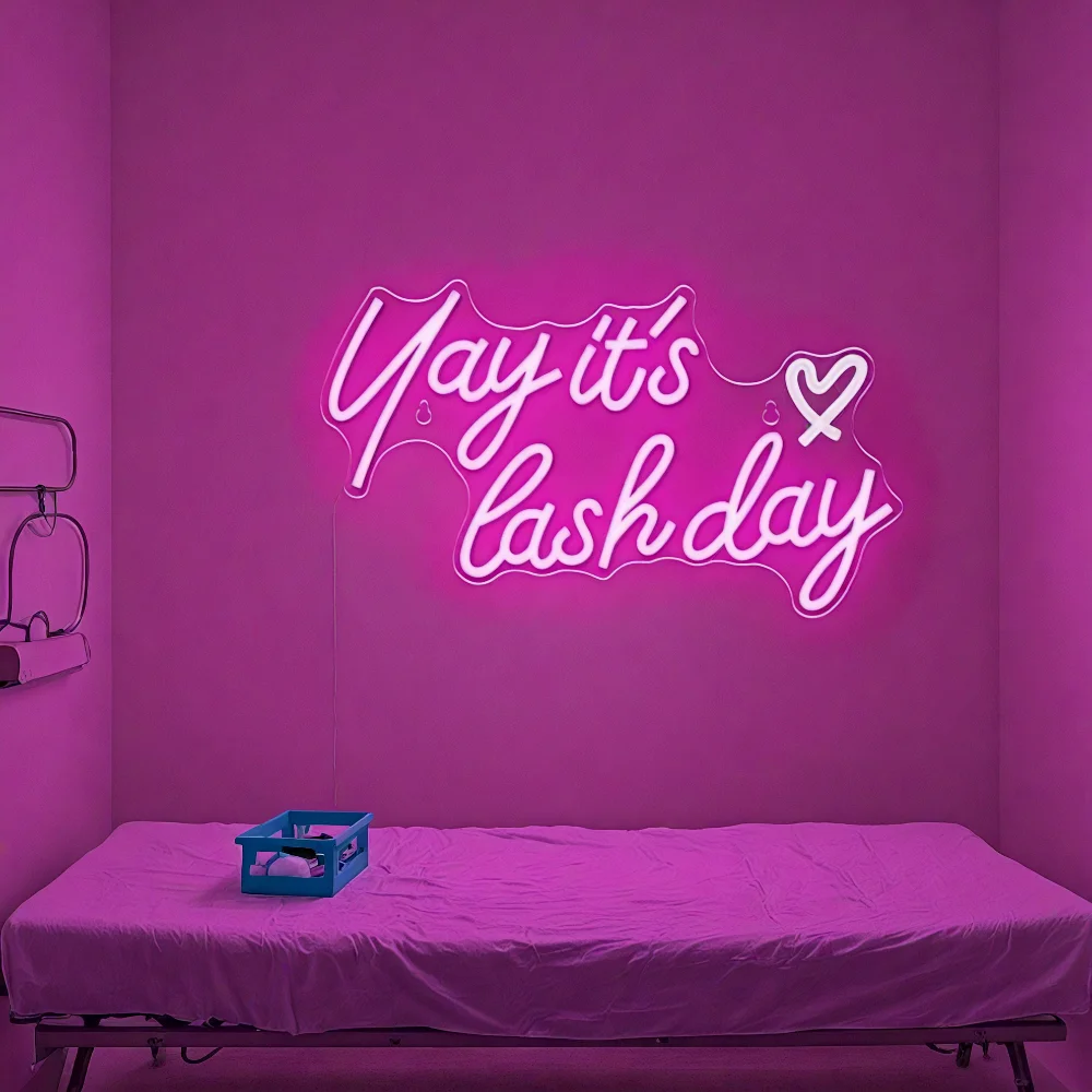 Yay It's Lash Day Neon Sign for Lash Room Decor Lash LED Light Sign for Beauty Salon Shop Store Room Wall Art Decor LED Sign