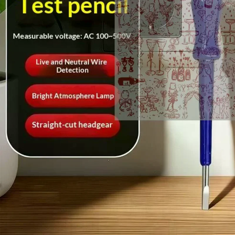4PC 100-500V Screwdriver Voltage Tester Pen Neon Test Light with 2.5mm Slotted Bit Screwdriver for Electric Circuit Tool