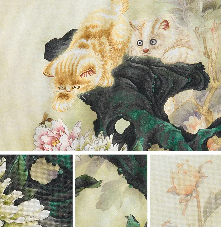 

[3] Hot Sale Amazon Cat Peony Cross Stitch Embroidery Kit