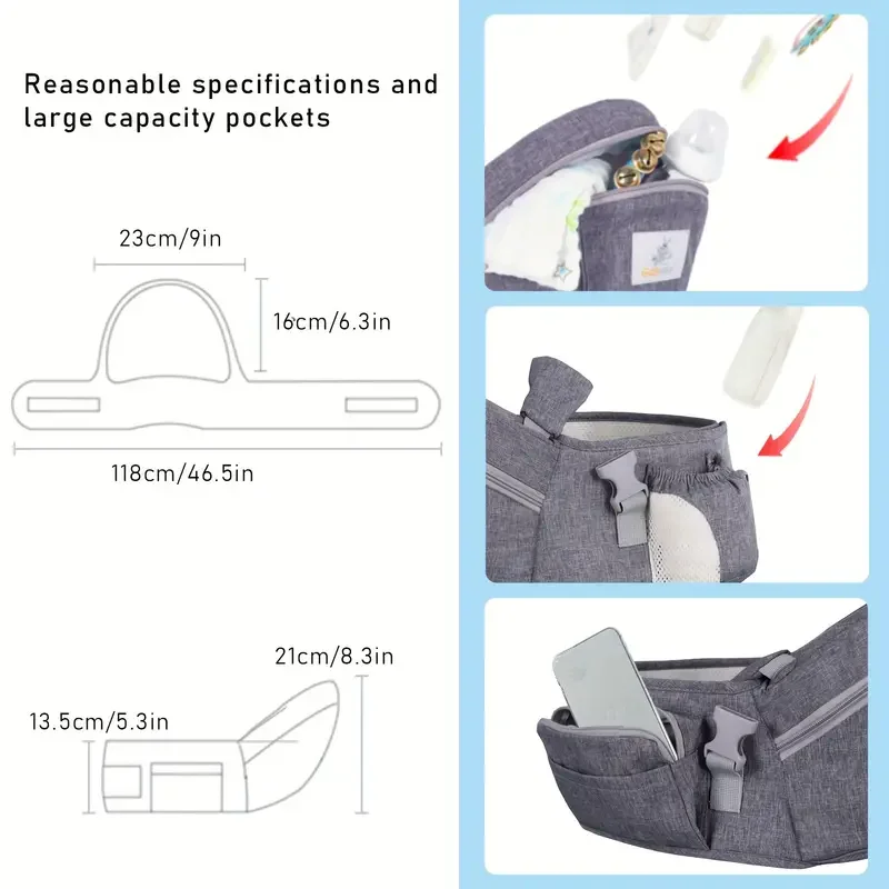 Ergonomic Baby Carrier Adjustable Waistband Ergonomic Lightweight Collapsable Hipseat Carrier Portable Pocket
