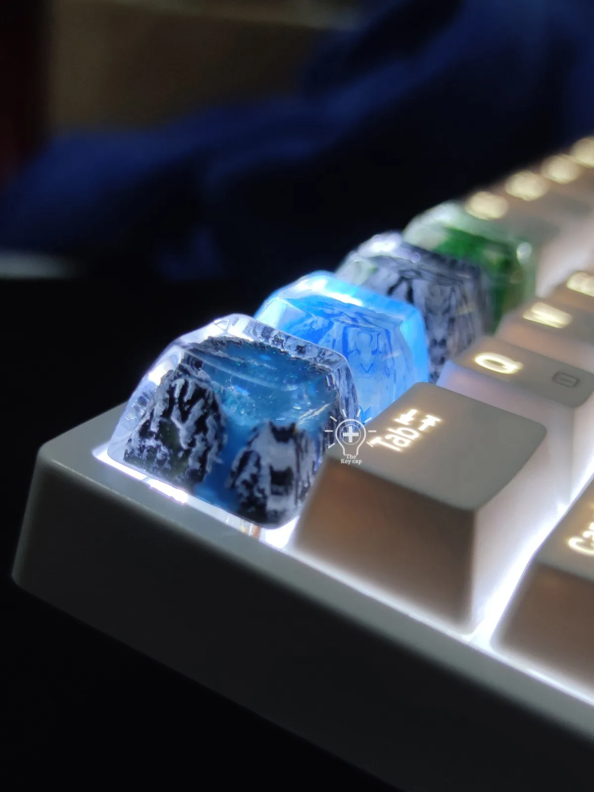 Neve montanha teclado mecânico keycaps, resina transparente, 3d, fuji vulcão, criativo, para pc gamer, escritório