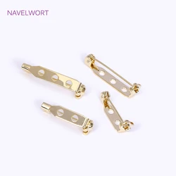 14K Gold Plated Safety Brooch For Jewelry Making,Brass Metal One-Piece Narrow Pin Back Lock Brooch Pin Base Badge Holder