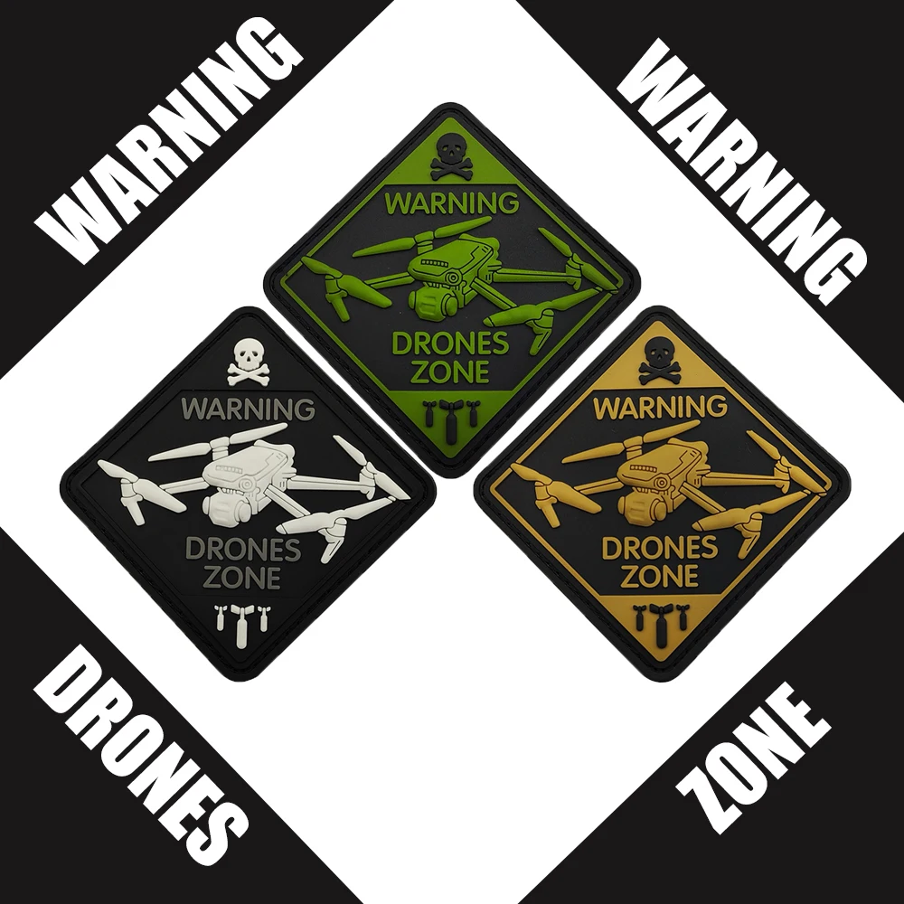 3D 고무 경고 드론 구역 PVC 비행기 다채로운 사각형 파일럿 패치 봉제 가방, 육군 에어 셔츠 스티커, 고무 드론 패치 봉제