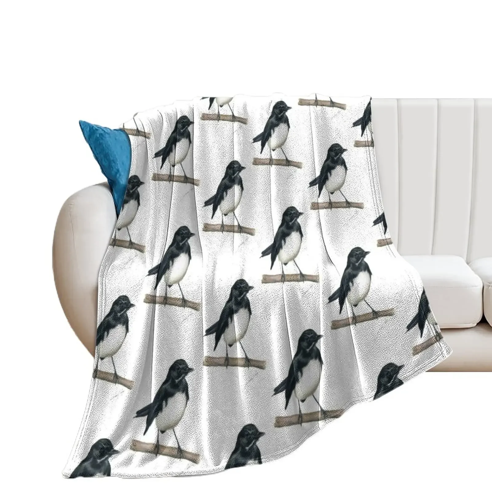 Willie Wagtail bird art with signature. Lovely little black and white bird gifts! Throw Blanket Polar Blankets