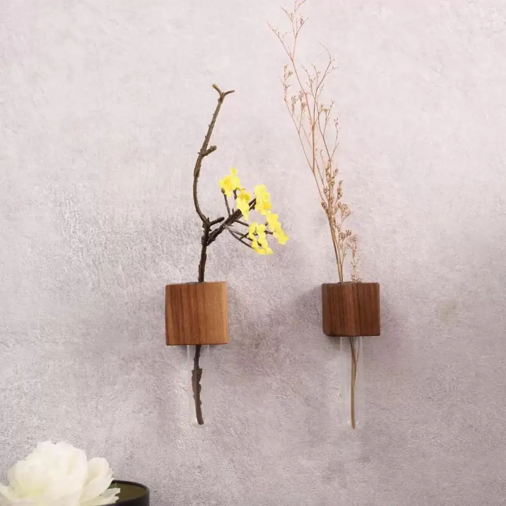 Test Tube Vases Handmade Wooden Vase Modern 3d Magnetic Wooden Vase Holders for Fridge Wall Decor Set of 2 Mini Vase Magnets