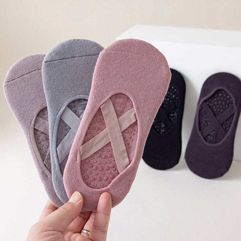 Socks Silicone Bottom Towel Yoga Breathable Women Non-Slip Bandage Pilates Sock Ladies Ballet Dance Fitness Workout Cotton Socks