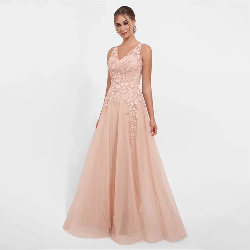 

Women's Formal Evening Dress Prom Dresses V Neck Sleeveless A-Line Appliqué Party Gown Elegant Cocktail Dress 2025 Customized
