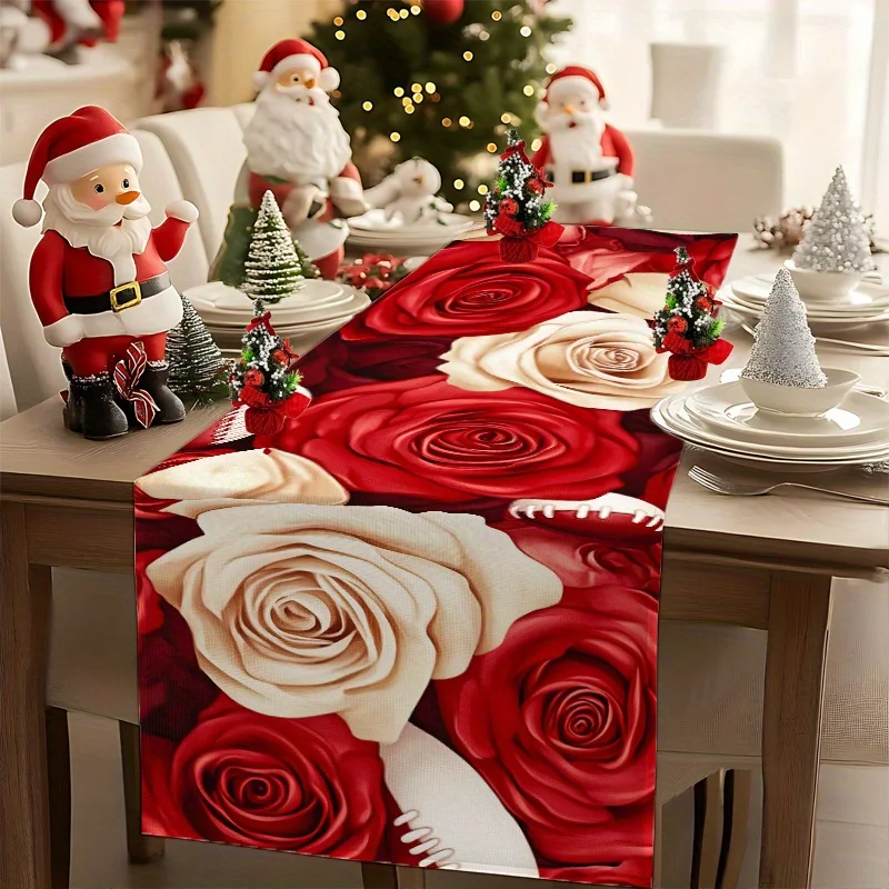 1 Piece of Red and White Rose Pattern Tablecloth, Suitable for Dinner Parties, Holiday Parties, Family Gatherings, Children's Activities, Themed Cafes, Home Decoration, Christmas Markets, Cozy Tea Parties