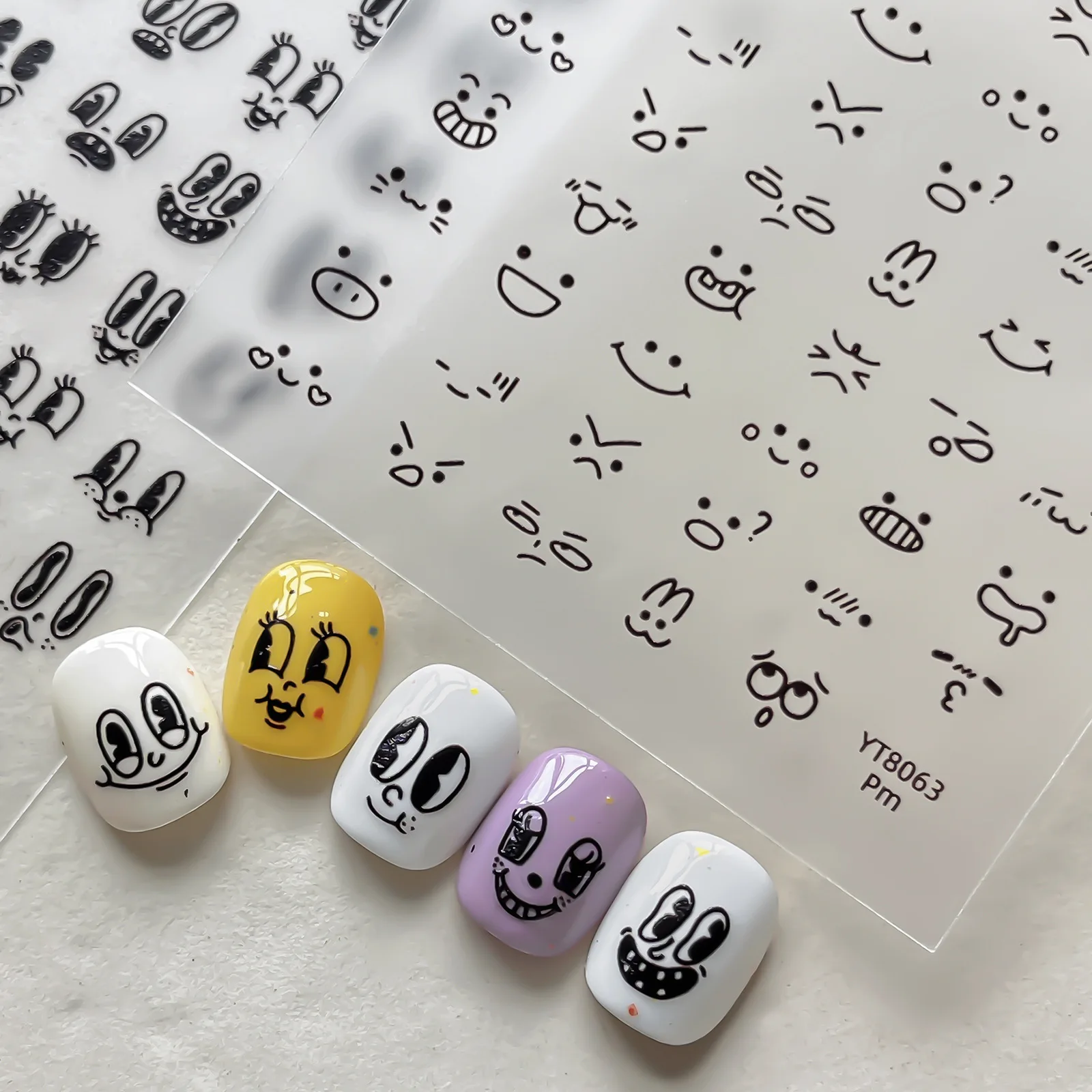 Funny Expressions Beads Sticker Nails Anime Nail Stickers Y2k Nailart Sticky Tabs Nails Art French Manicure Set Pink Accessories
