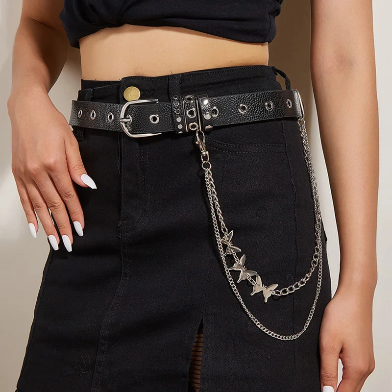 Punk Style Unisex Rivet Hanging Chain Belts Gothic Fashion Personality Trend Belt All-Match Jeans Skirt Women's New Waistband