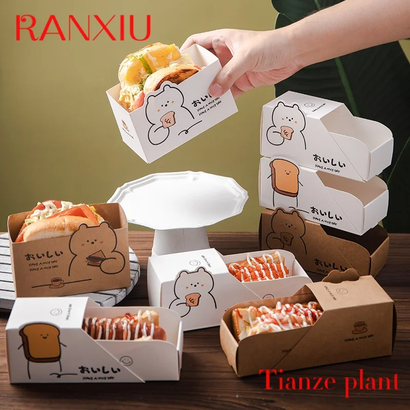 Custom custom disposable hot dog breakfast bread lunch dessert drop sandwich paper packaging drawer box for food