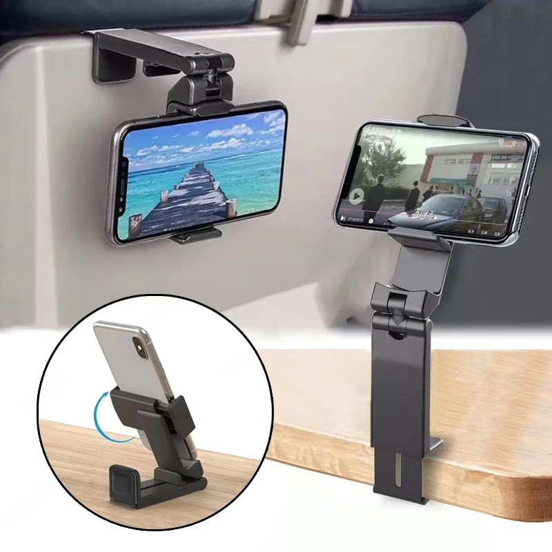 Train Seat Smartphone Stand 360 Adjustable Rotatable Selfie Holding Airplane Phone Holder Portable Travel Desk Flight Support