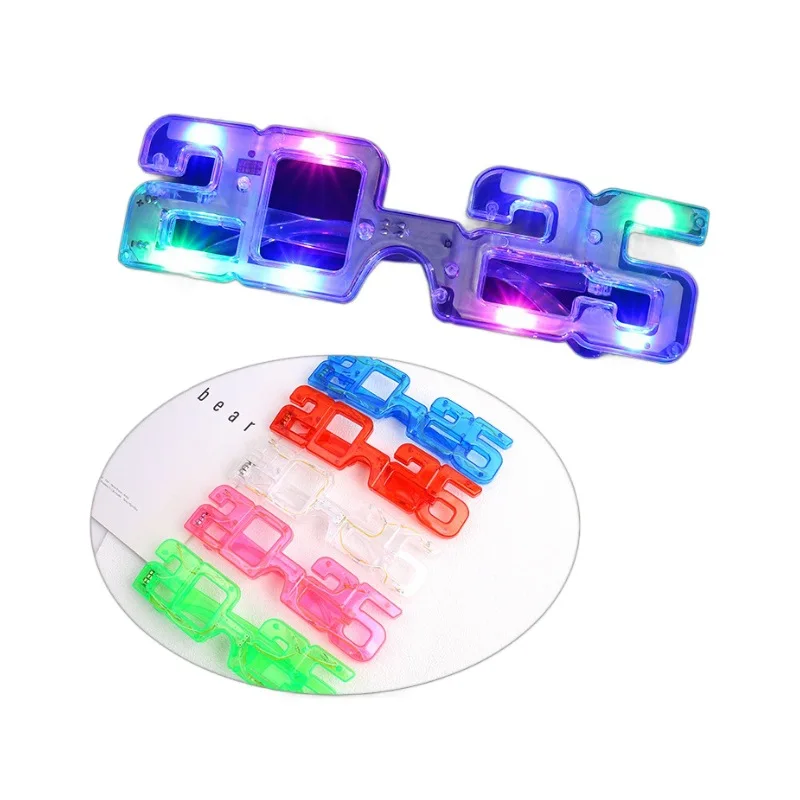 New Creative New Year 2025 LED Glowing Glasses Toys Wacky Funny Holiday Party Colorful Light Up Glasses Christmas Children Gift