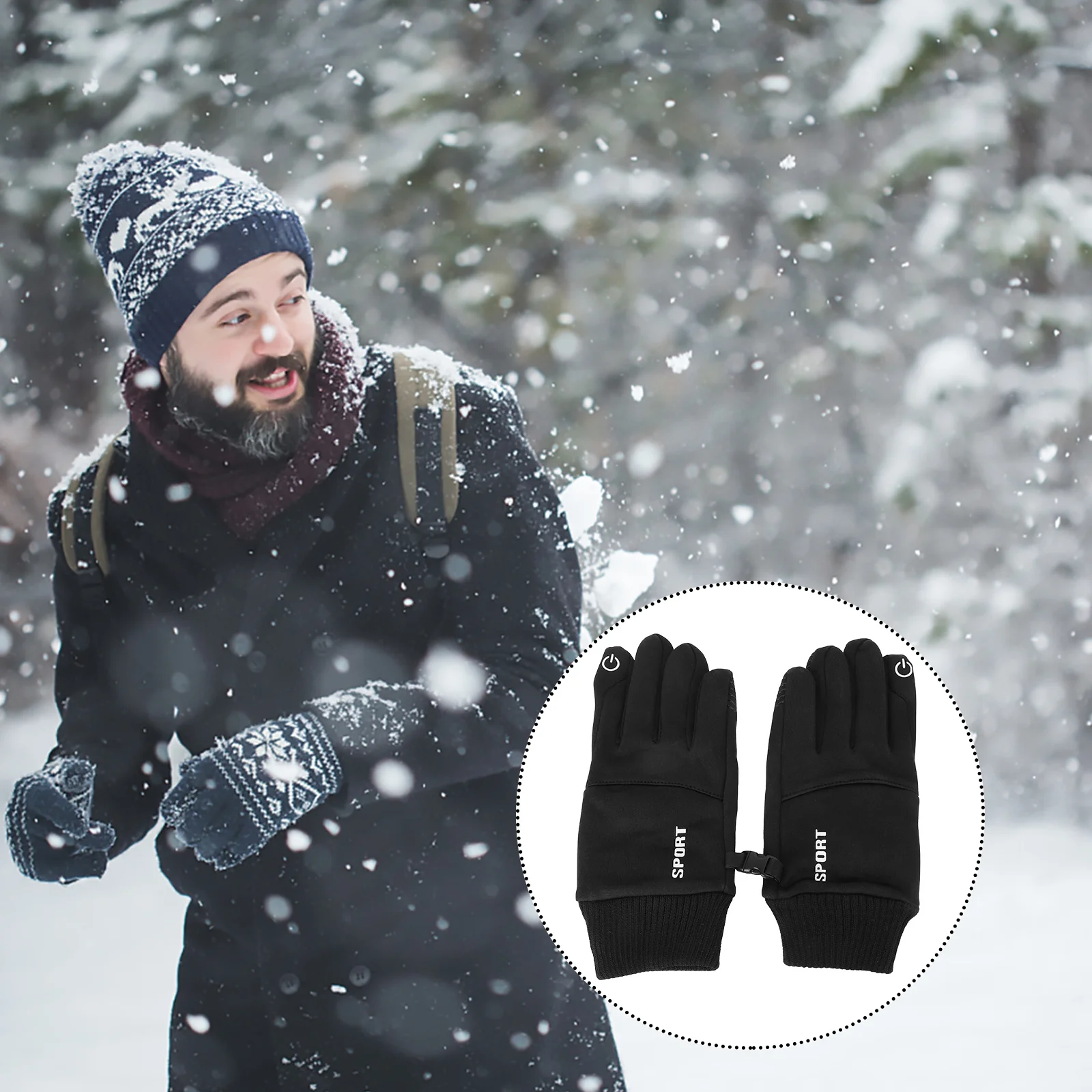 1Pair Multipurpose Gloves Elastic Lock Temperature Wrist Warm Lining Black L Warm Riding Gloves Sports Mittens
