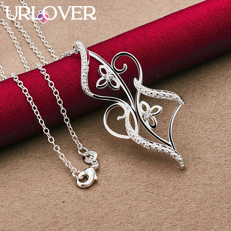 

URLOVER 925 Sterling Silver Necklace For Woman Geometric Flower Pendant Necklaces Fashion Party Wedding Jewelry Birthday Gifts