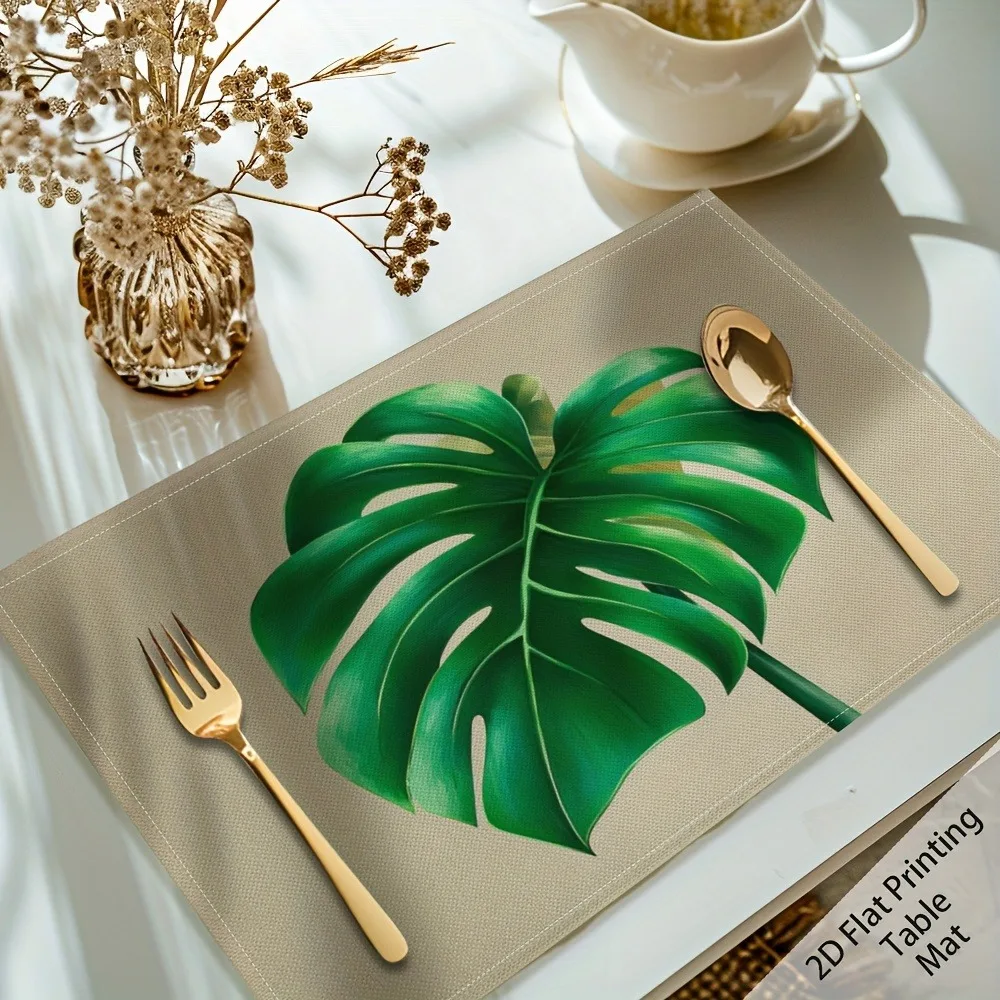 Botanical Placemats Table Mat Realistic Monstera Leaf Pattern for Dining Table Fresh Green Plant Country Style Home Decoration