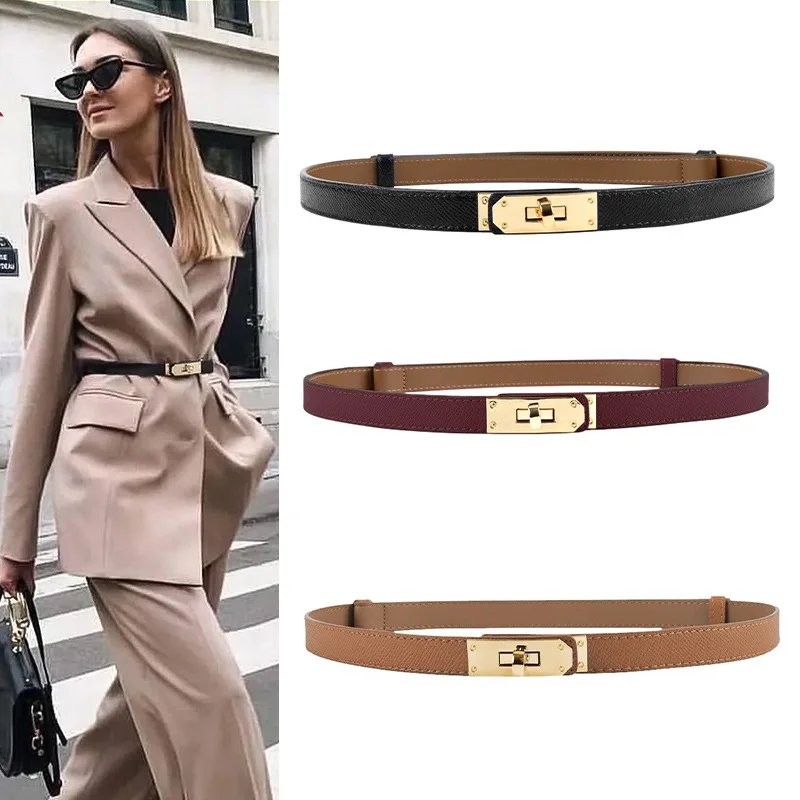 Ladies' genuine leather belt, women's lazy stretch waist, new belt design, women's buckle