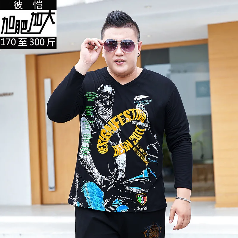 

Loose Comfortable 3D Print T Shirt Men V-Neck Long Sleeve Casual Spring Autumn Quality Cotton Breathable Plus Size 7XL Camisetas