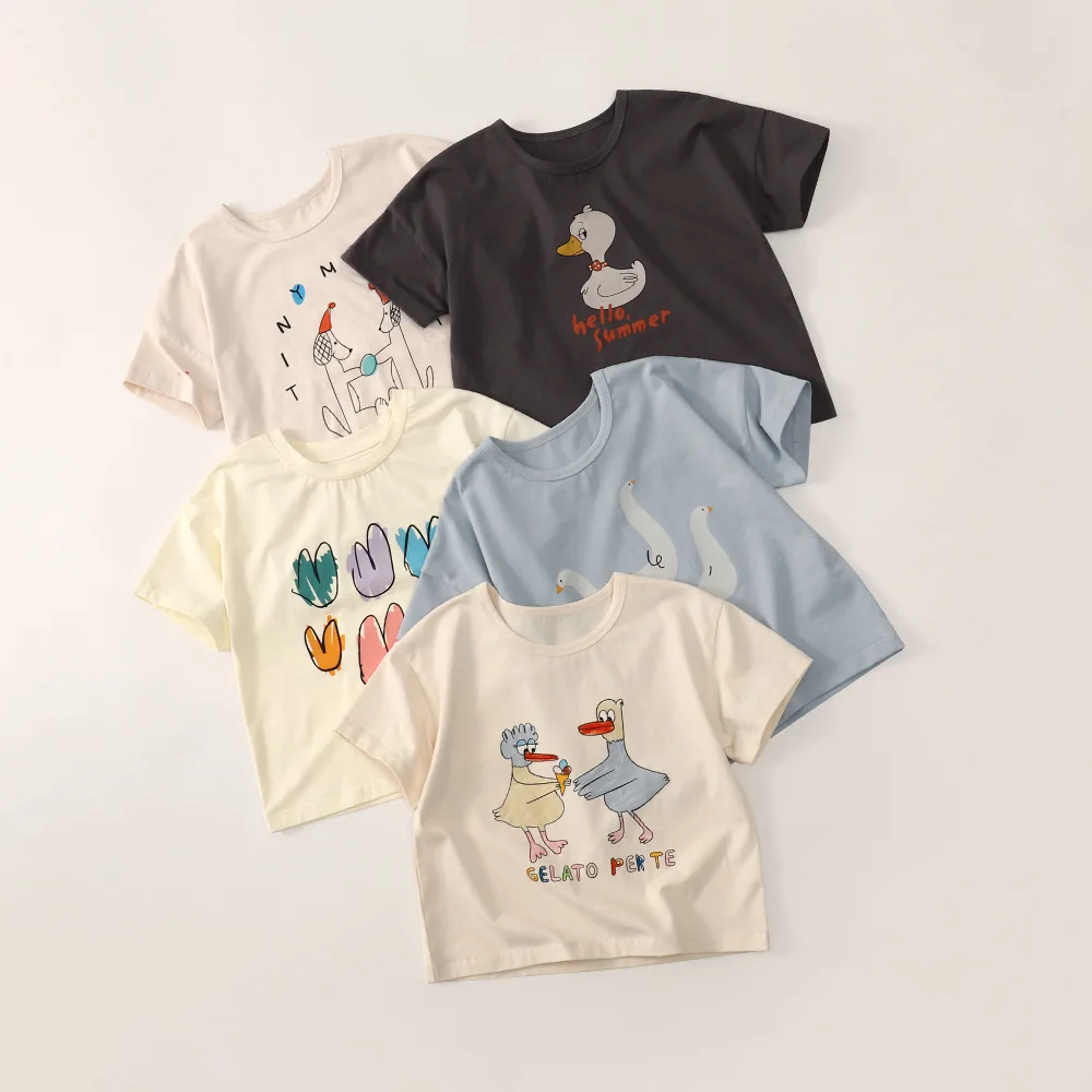 2026 Summer New Children Short Sleeve T Shirts Boys Girls Versatile Casual Tee Baby Cotton Tops Thin Breathable Kids Clothes