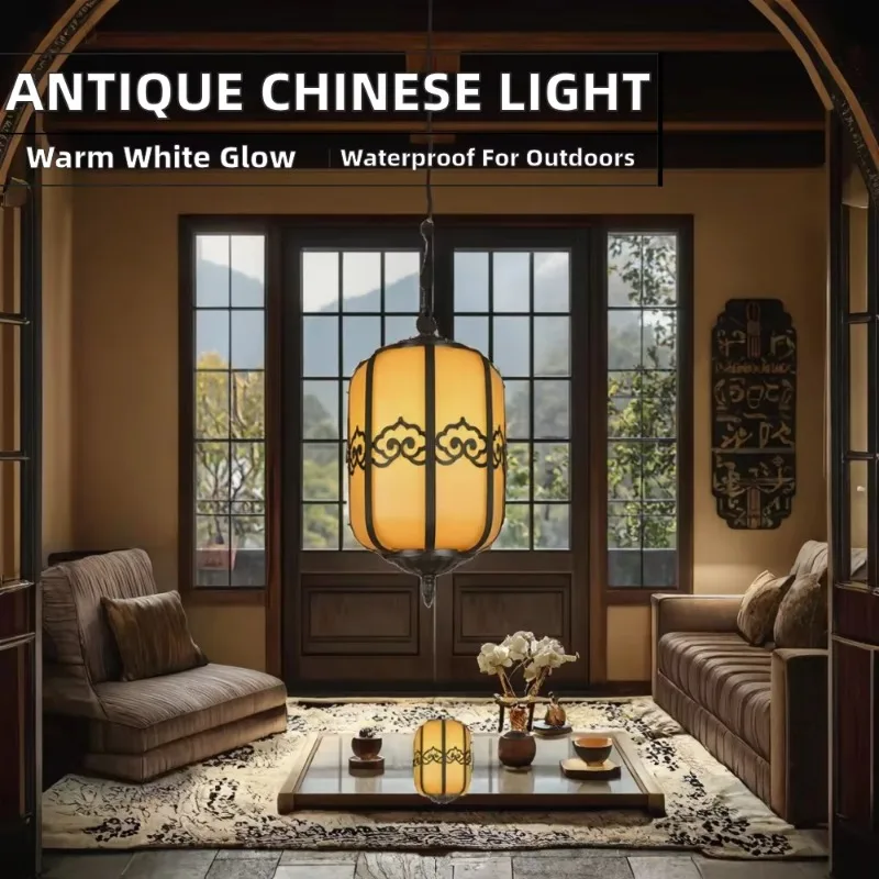 Antique Chinese outdoor villa courtyard waterproof aluminum LED lantern chandelier remote control small size chandelier