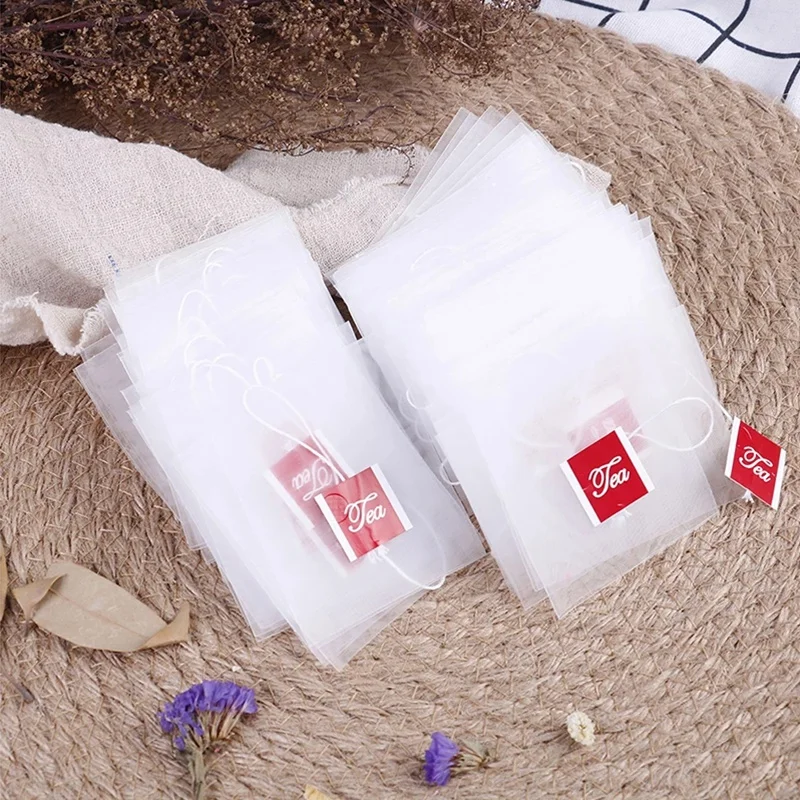 Vazio Chá Sacos Infusor com Corda, Heal Seal Sachet, Papel de filtro, Nylon Teabags, 7x6cm, 100Pcs