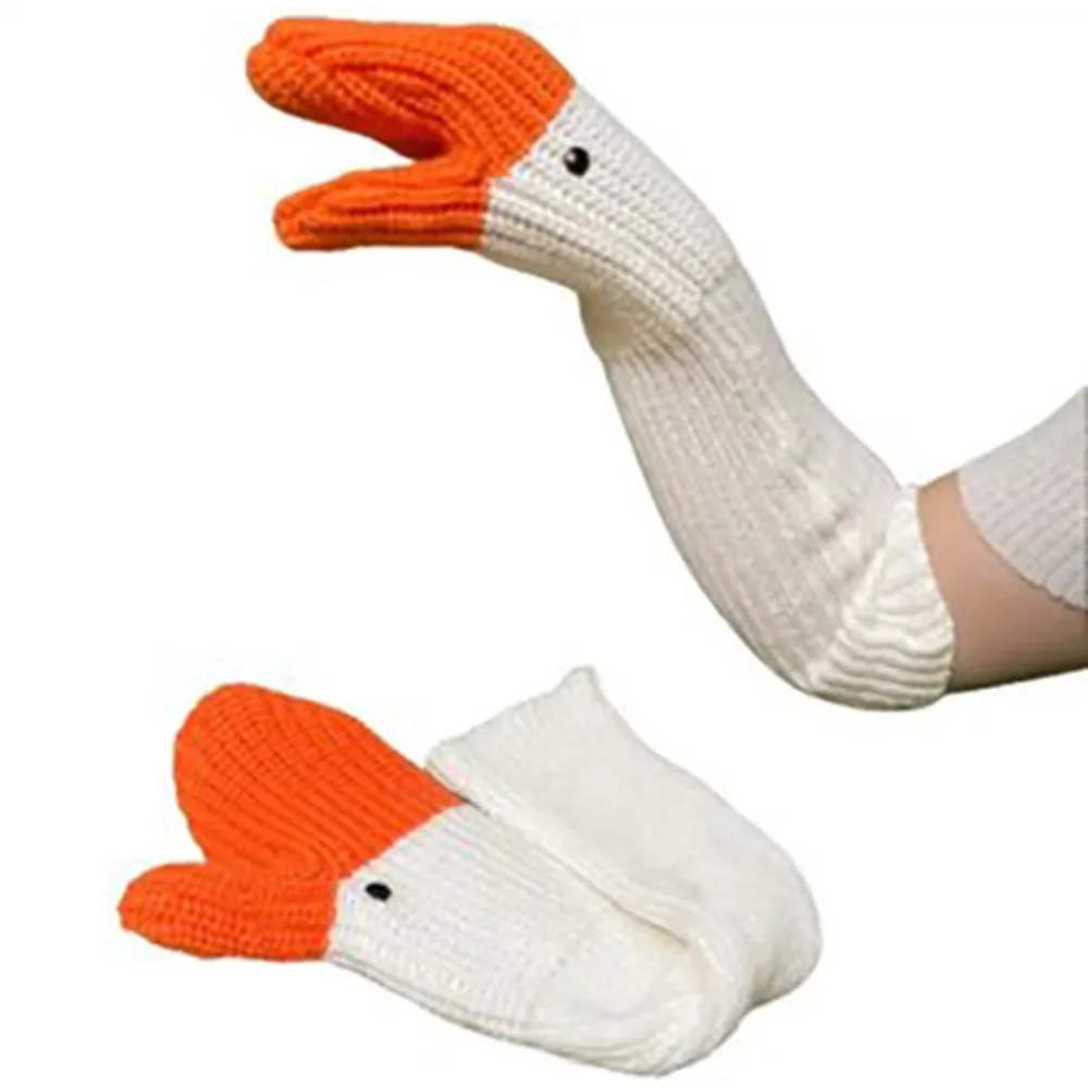 Fashion Long Knitted Goose Gloves Creative Funny Swan Gloves Soft Haling Hands Girls