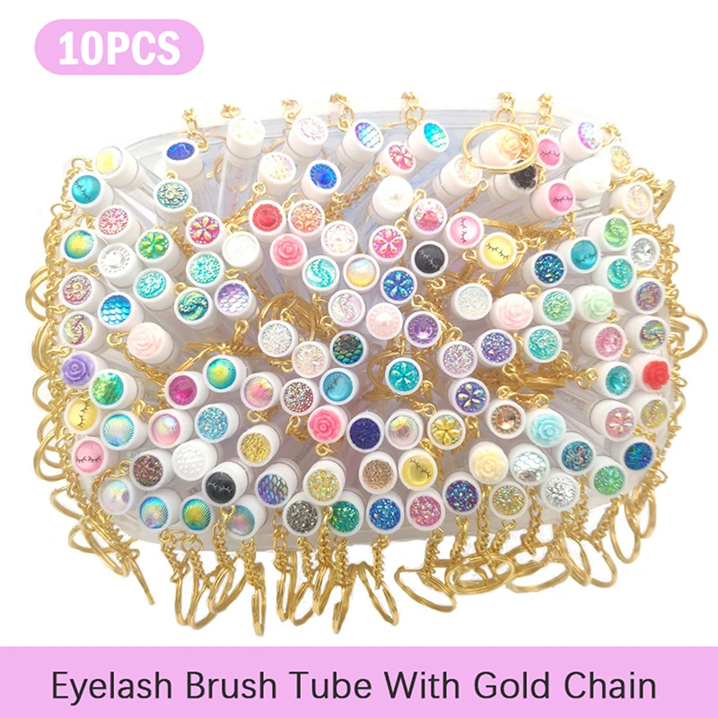 10pcs Reusable Empty Mascara Tube With Eyelash Wand Gold Chain  Micro lash Spoolie Cleaner Mini Cilia Comb Brushes