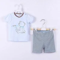 Clearance 2Pcs 12M Simple Bear Cartoon Short Sleeve Summer Cotton Unisex Baby T-shirt Striped Shorts Set
