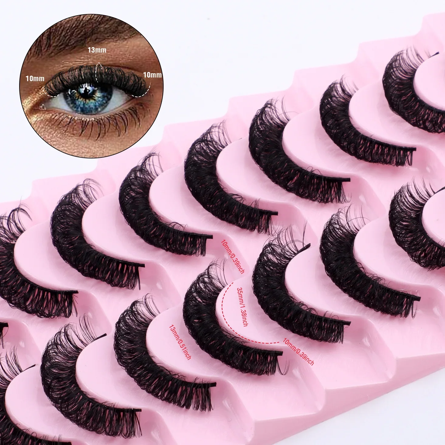 10 คู่ DD Curl รัสเซีย Strip Lashes Faux Mink Lashes ขนตาปลอมธรรมชาติ Dramatic Eyelashes Eyelash Extension แต่ละ